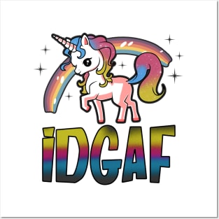 IDGAF Funny Unicorn Posters and Art